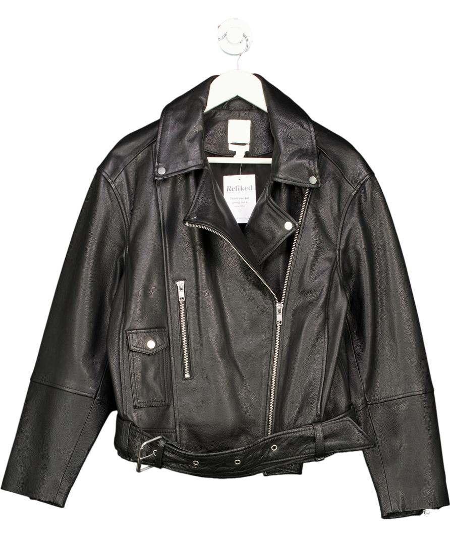 H&M Black Leather Biker Jacket UK M