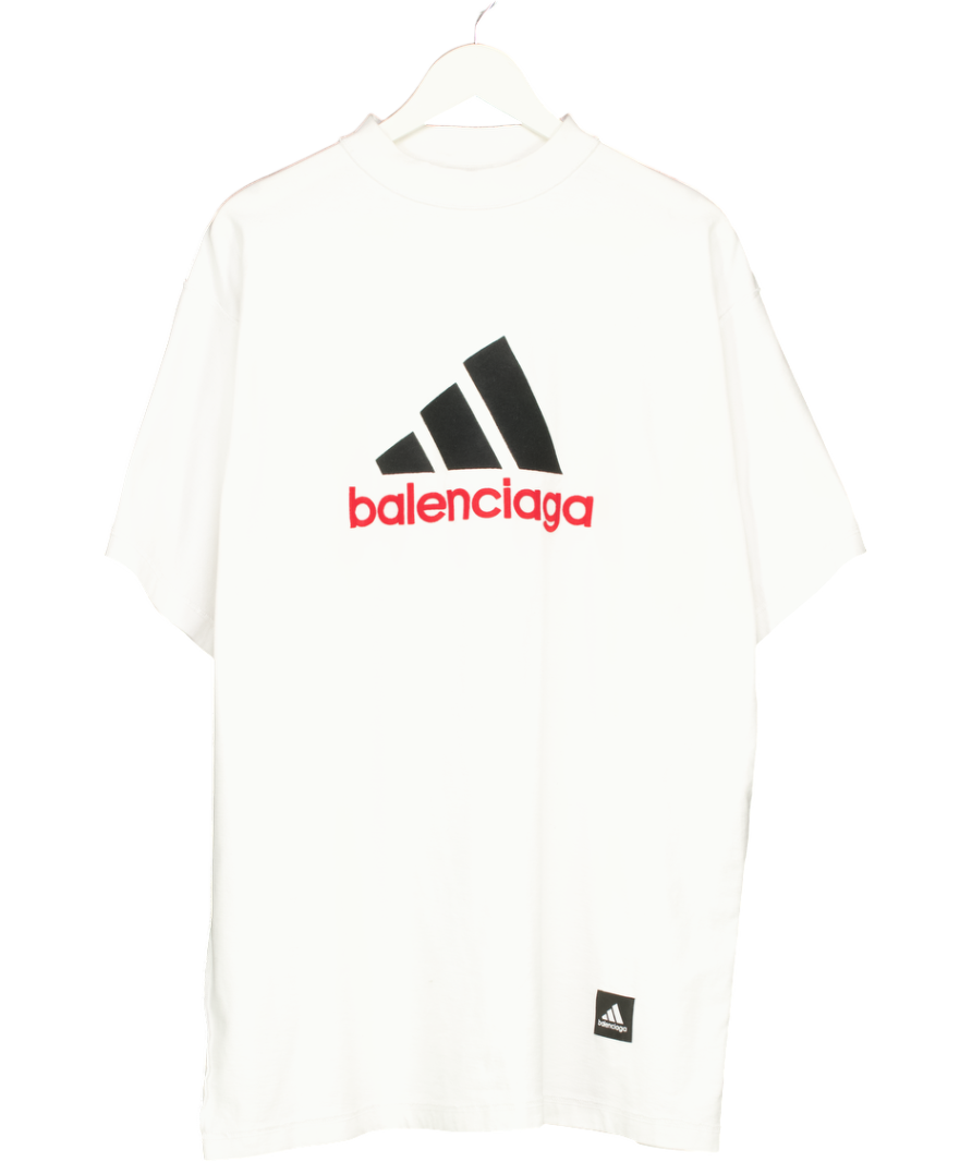 Balenciaga x Adidas White Logo Print T-shirt UK L