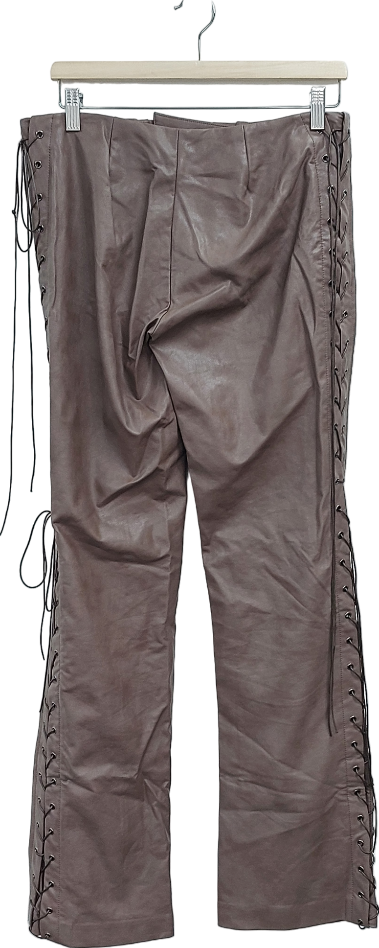 House of CB Brown Drew Mocha Vegan Leather Lace Up Trousers UK M