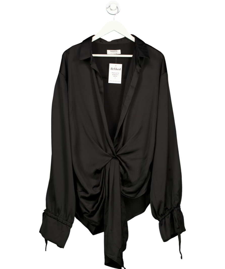 House of CB Payton Black Satin Drape Shirt UK XL
