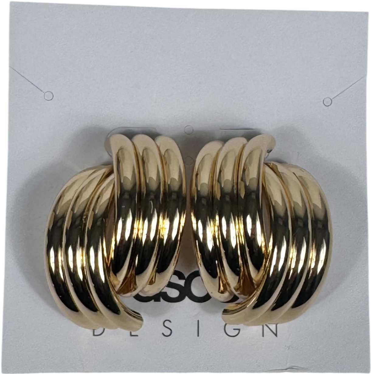 ASOS Metallic Large Stud Earrings With Triple Ridge Design In Gold Tone One Size
