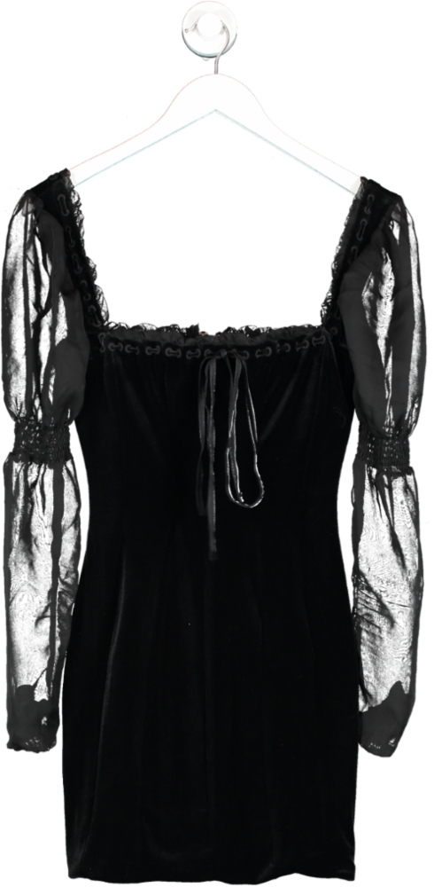 House of CB Black Syana Square-neck Stretch-velvet Mini Dress UK S