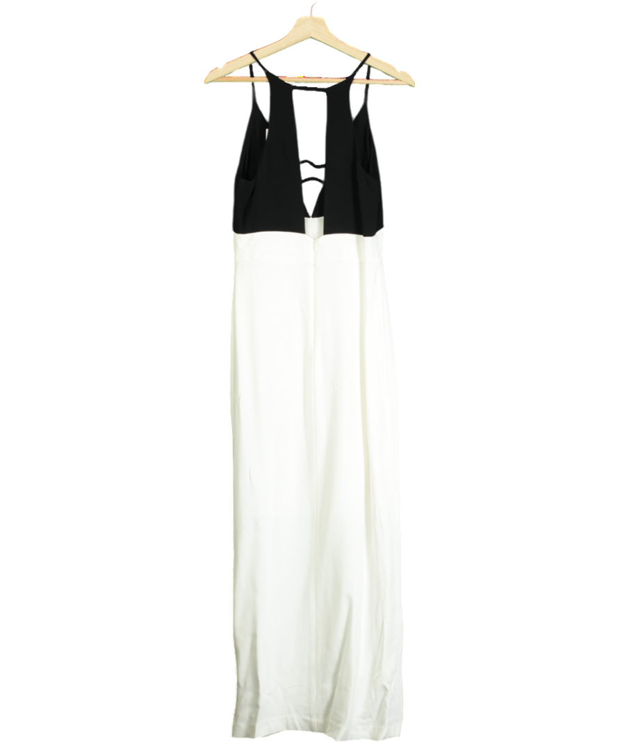 Karen Millen White Premium Viscose Woven Crepe Contrast Panel Midi Dress UK 8