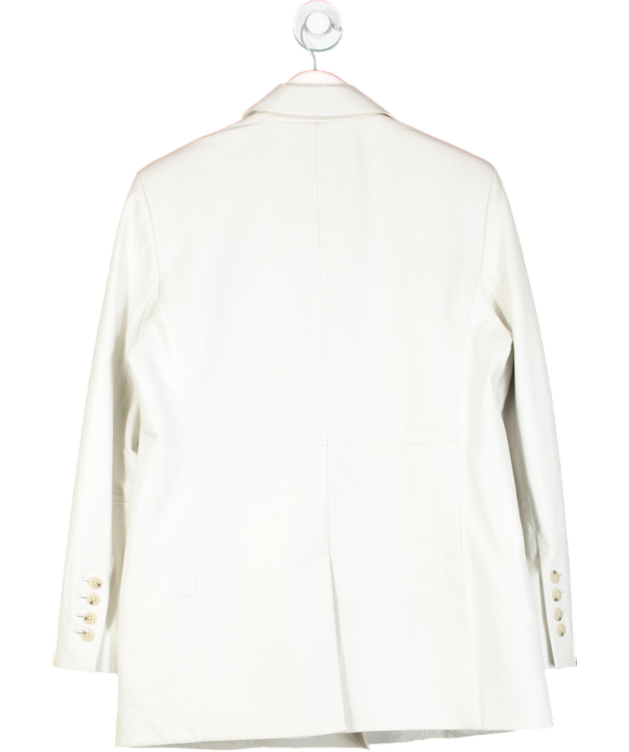 BOSS White Longline Double Breasted Jacket In Leather UK 8