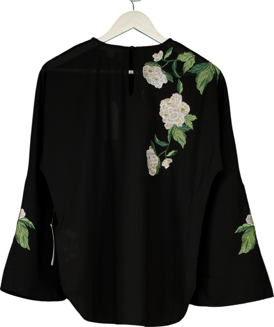 Monsoon Black Embroidered Flower Shirt UK 8