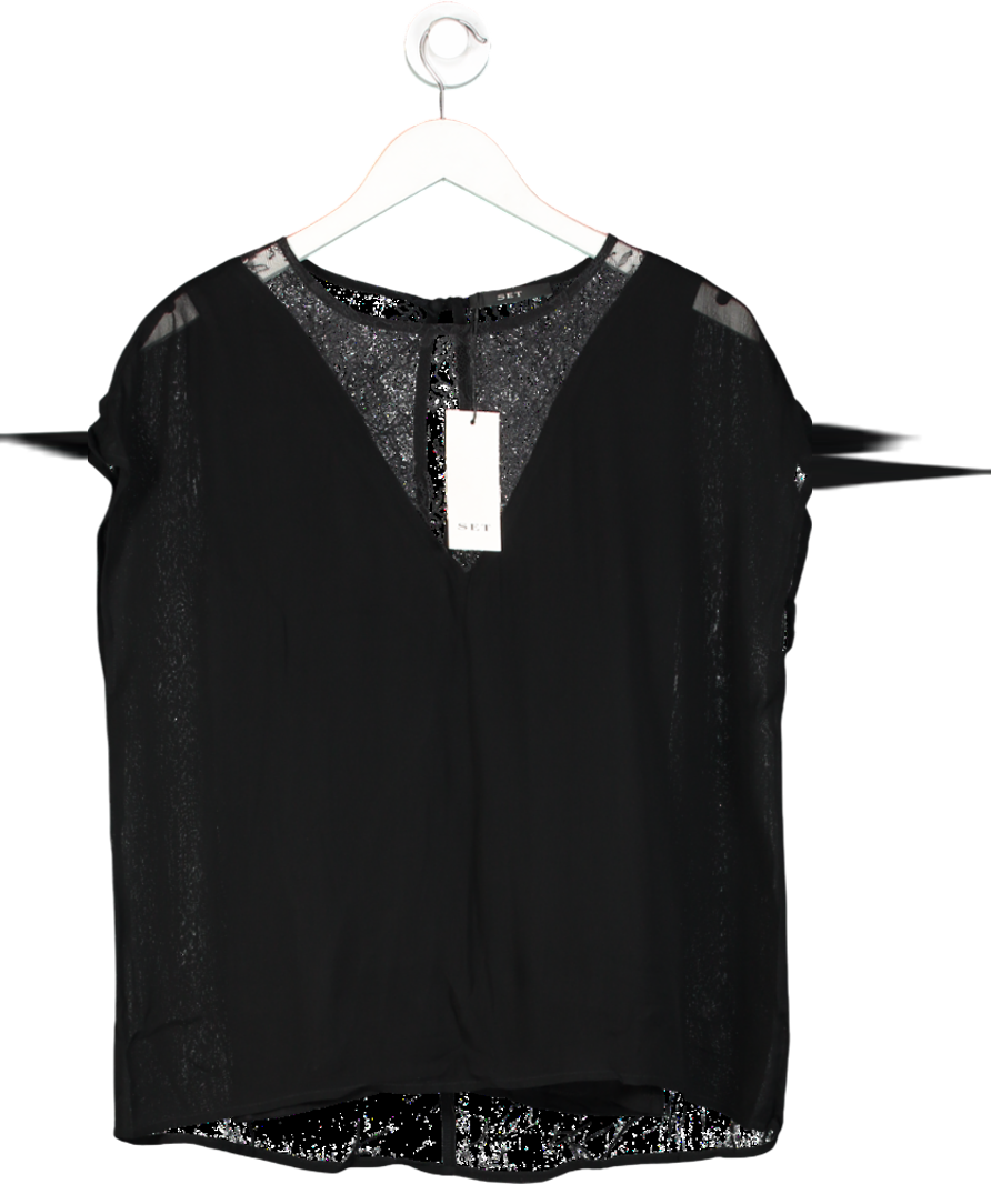 Set Black 100% Silk Lace T-shirt UK 8