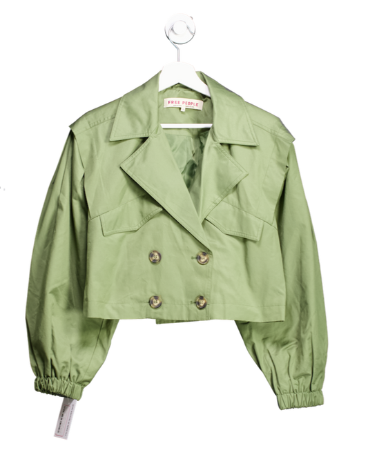 Free People Green Looking Glass Cropped Trench Coat UK XS