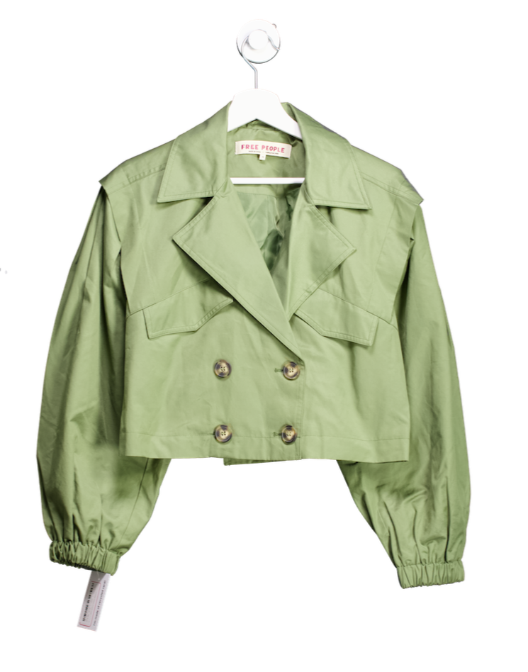 Free People Green Looking Glass Cropped Trench Coat UK XS