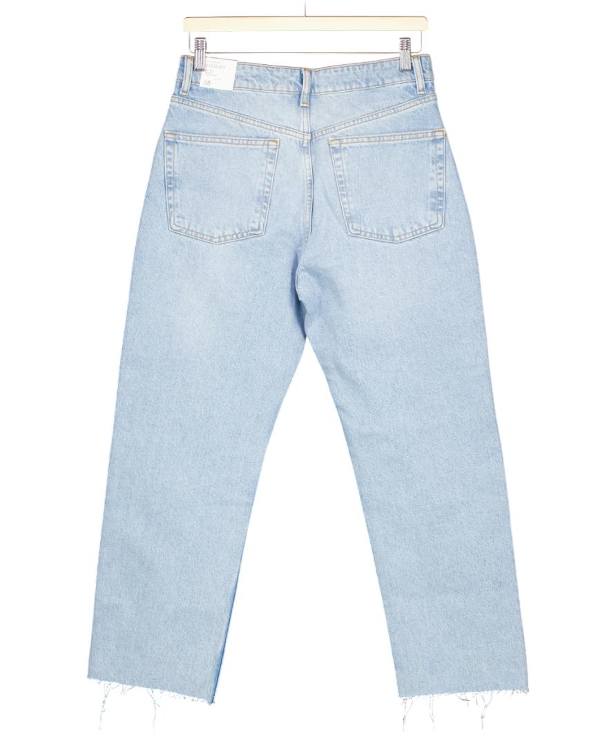 MANGO Blue Straight Leg High Waist Jeans - Cropped Length UK 10