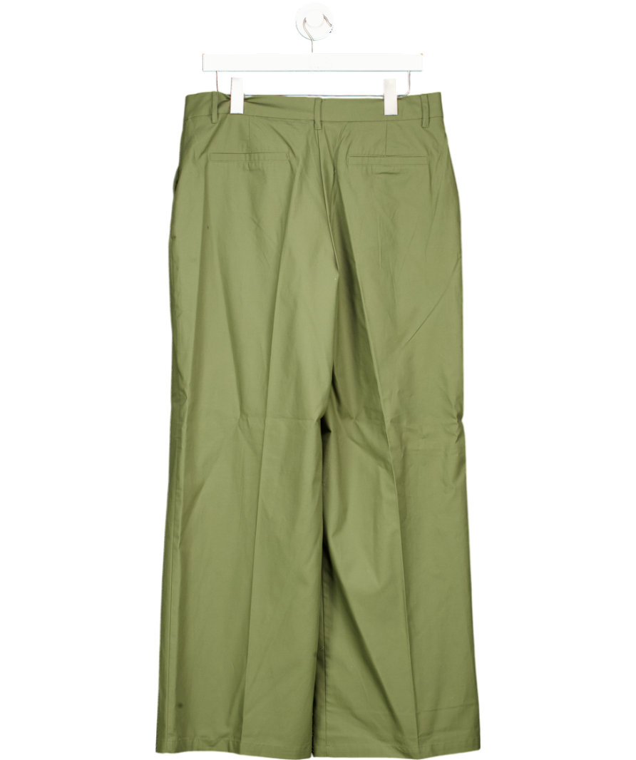 MANGO Khaki Green Wide Leg Pleated Trousers UK 12
