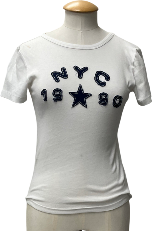 Urban Outfitters White Nyc 1990 Applique Baby Tee UK S