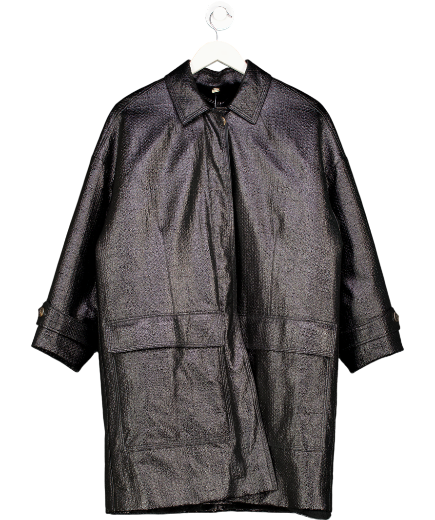 Burberry Black Fur Lined Water Resistant Overcoat UK 8