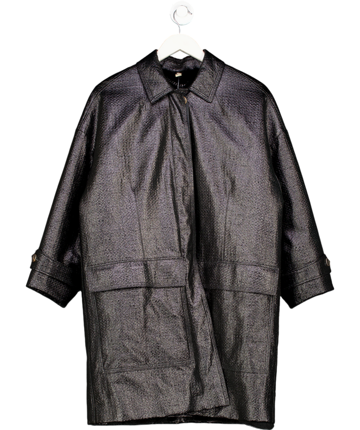 Burberry Black Fur Lined Water Resistant Overcoat UK 8