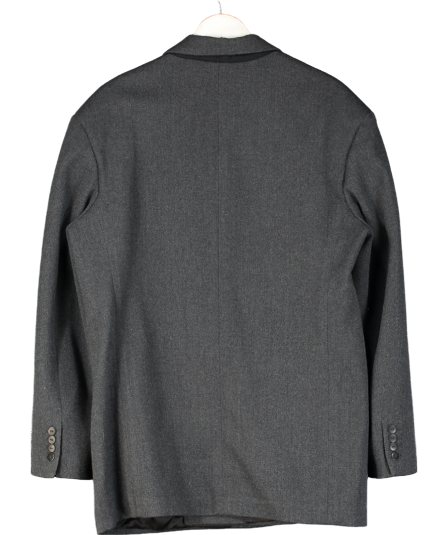 Raey Grey Exaggerated-shoulder Wool-blend Tux Blazer UK 12