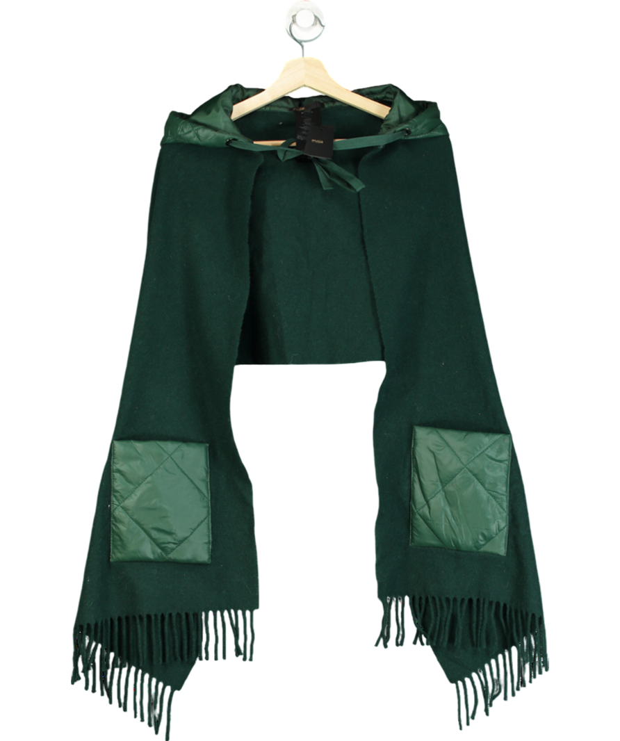 Maje Green Wool Hooded Scarf One Size