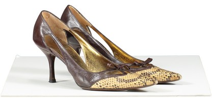 Dolce & Gabbana Vintage Brown Leather & Python Bow Detail Pointed Toe Heels UK 2 EU 35 👠