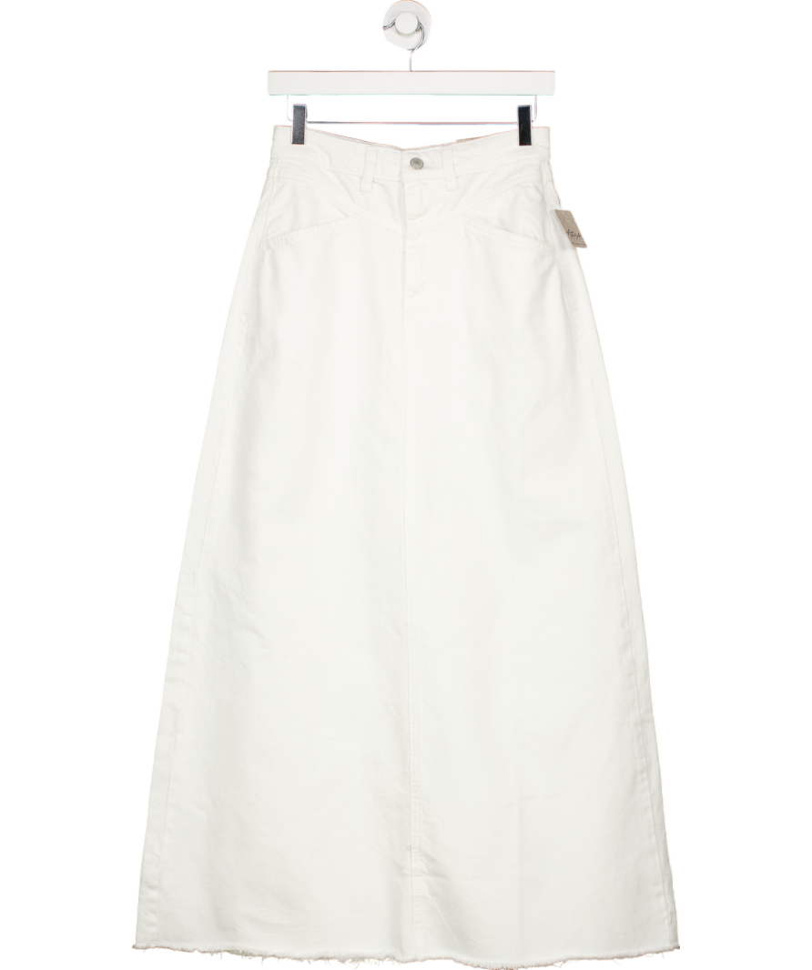 Free People White Come As You Are Denim Maxi Skirt UK 4