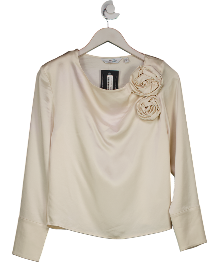 & Other Stories Cream Satin 3d Roses Long Sleeve Blouse UK 4