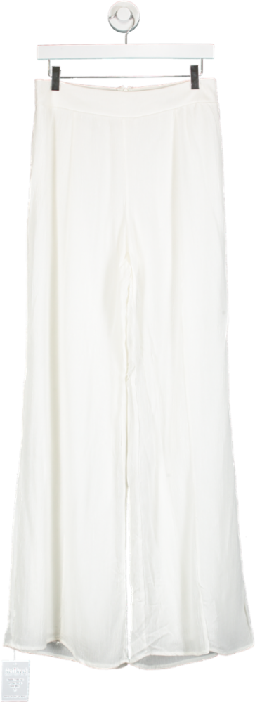 Fashion Nova White Wide-Leg Trousers Size UK M