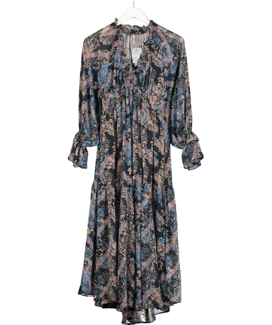 Free People Blue Chiffon Lena Maxi Dress UK XS