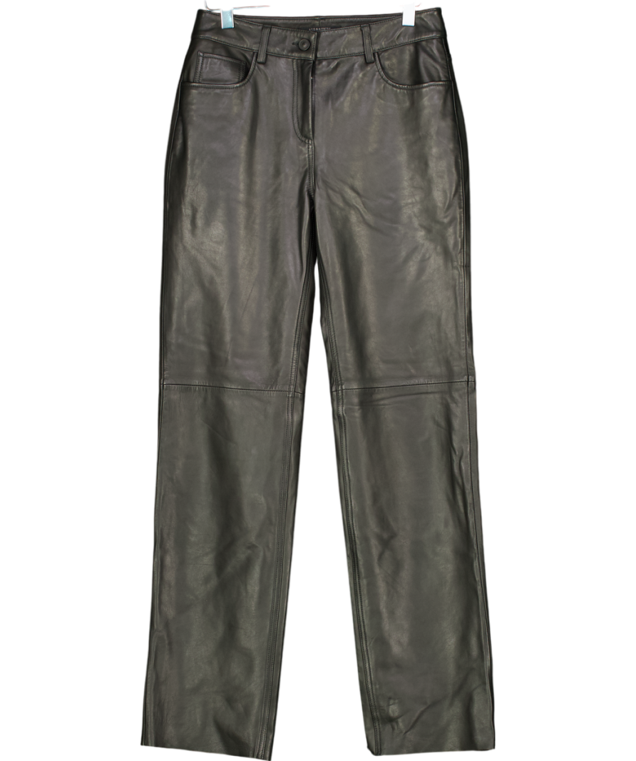 All Saints Black Saige Straight Fit Leather Trousers UK 6