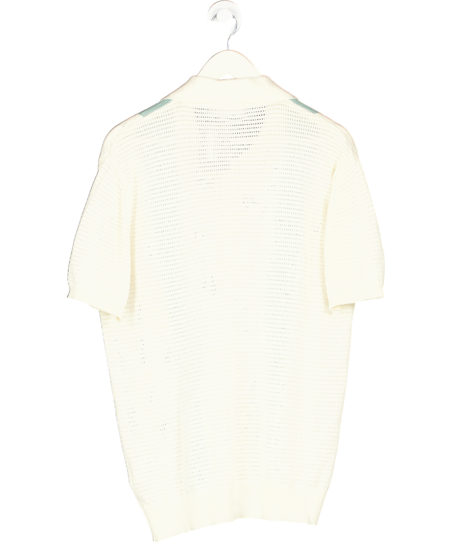 Frescobol Carioca Cream Clemente Stripe Crochet Polo Shirt UK L
