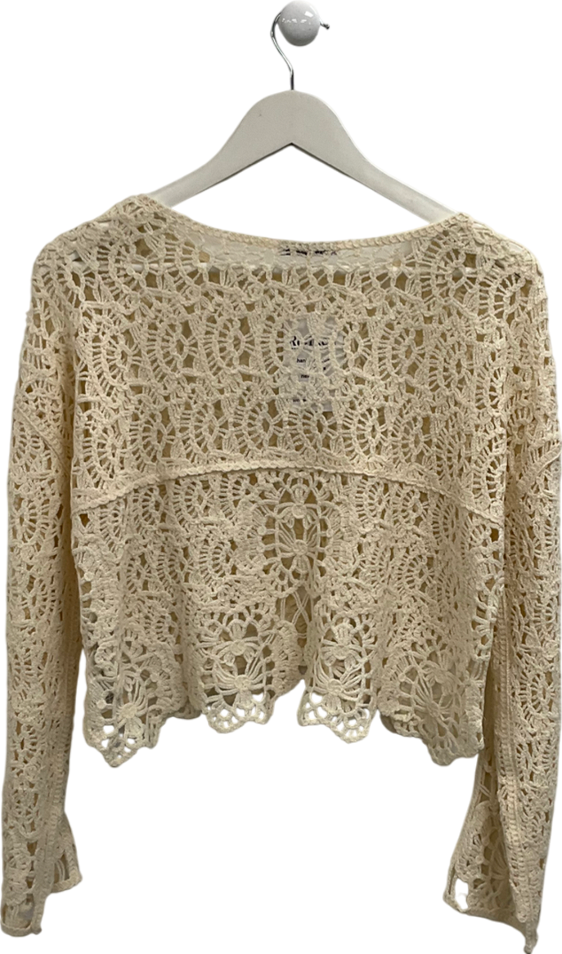 ZARA Cream Long Sleeve Opencrochet Top UK S