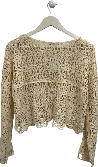 ZARA Cream Long Sleeve Opencrochet Top UK S