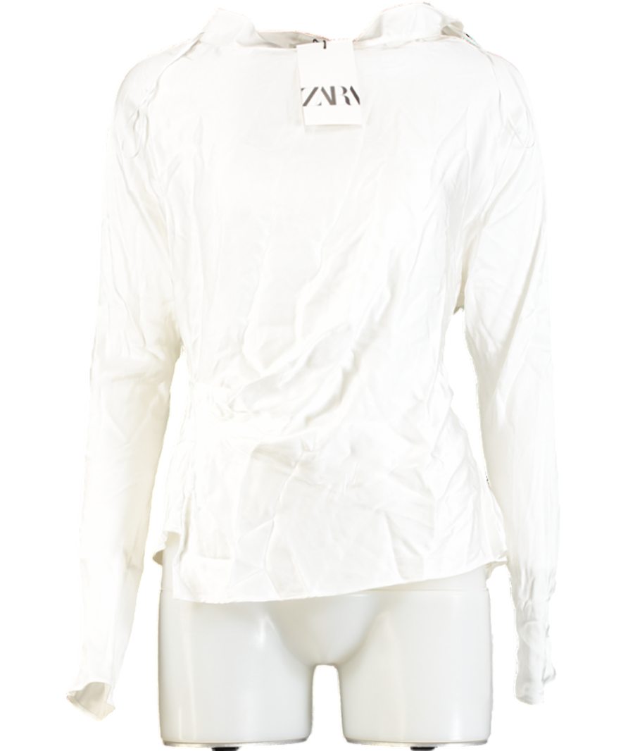 ZARA White Draped Satin Blouse UK S