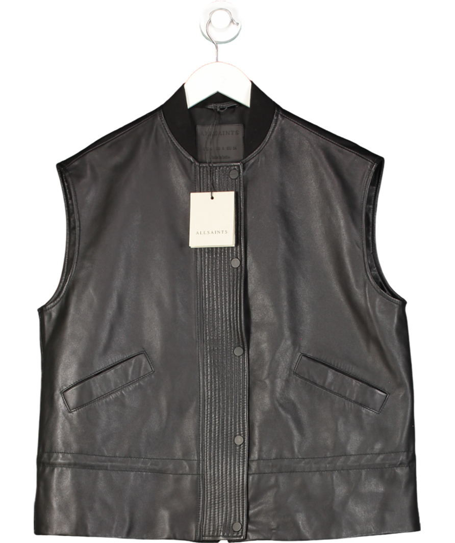 All Saints Black Sofi Relaxed Fit Leather Gilet UK 6