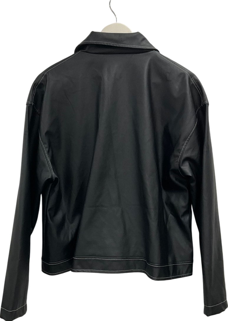 PrettyLittleThing Black Contrast Stitch Faux Leather Oversized Biker Jacket UK 14