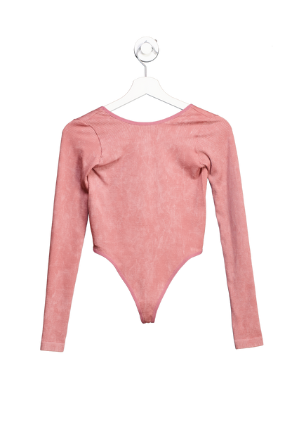 out from under Pink Ribbed Long Sleeve Backless Bodysuit UK S
