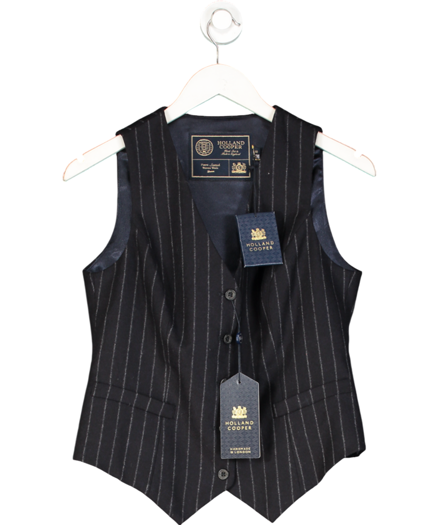 HOLLAND COOPER 100% Wool Hampton Waistcoat Navy Blue Chalk Pinstripe UK 10