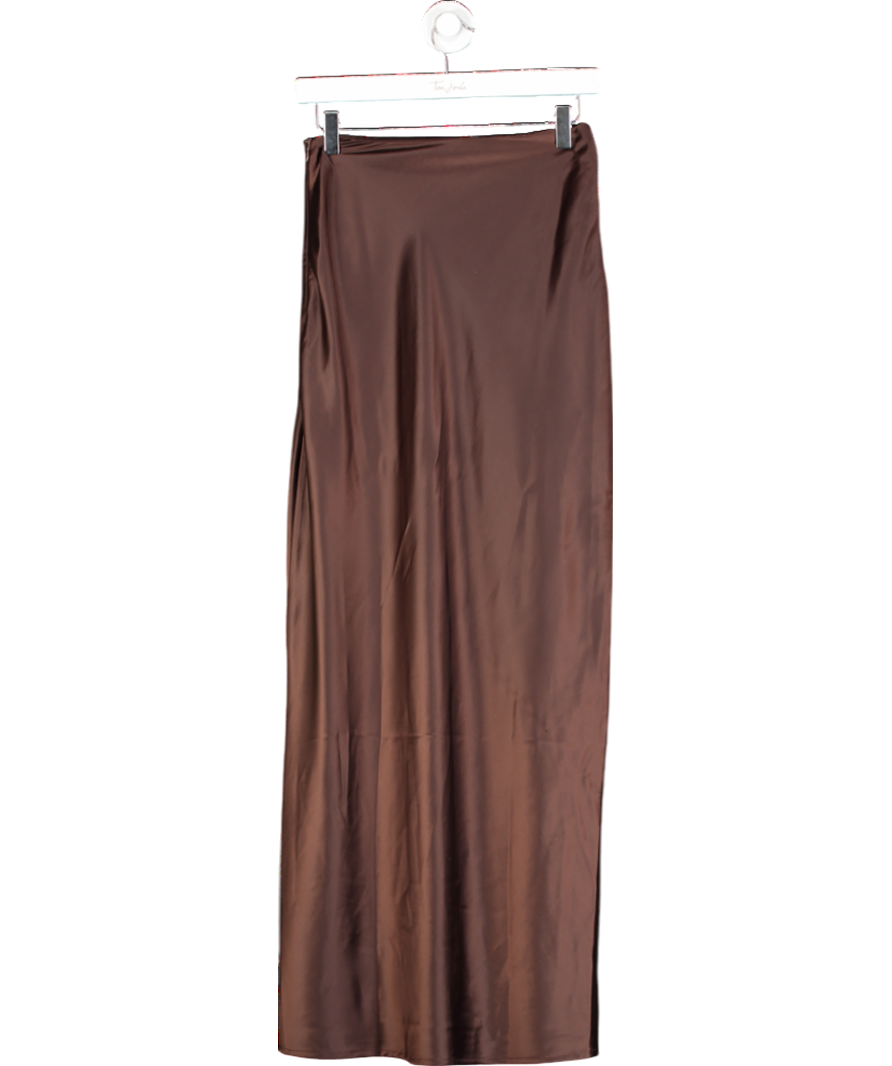 4th & Reckless Brown Dara Satin Maxi Skirt UK 6