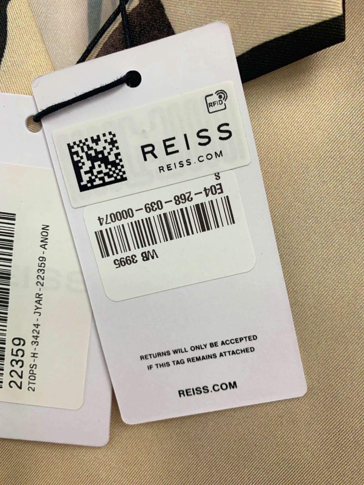 Reiss Beige Printed Short Sleeve Shirt UK S