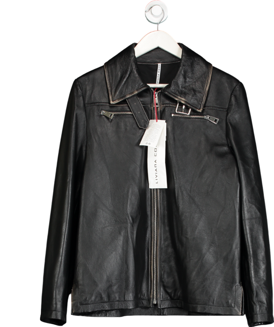 liviana conti Black Leather Jacket UK XL