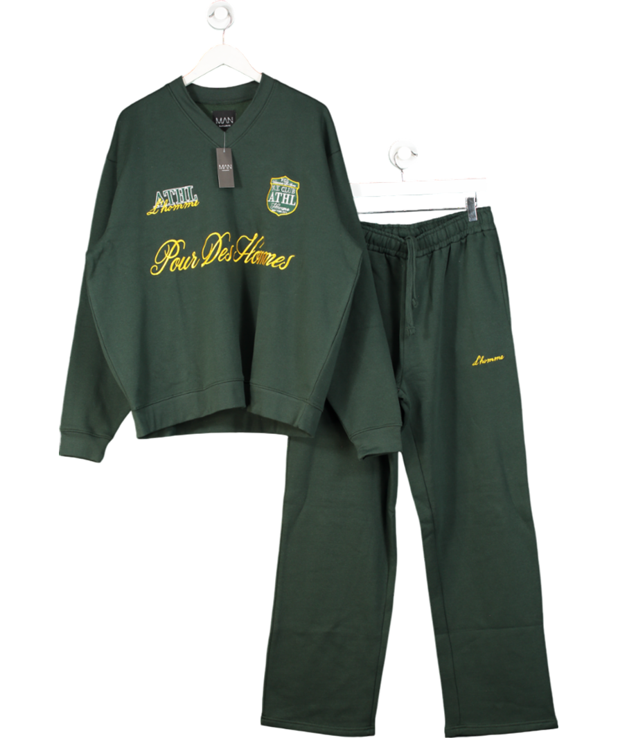 boohooMan Green L’homme Embroidered Oversized Sweatshirt & Jogger Tracksuit UK L