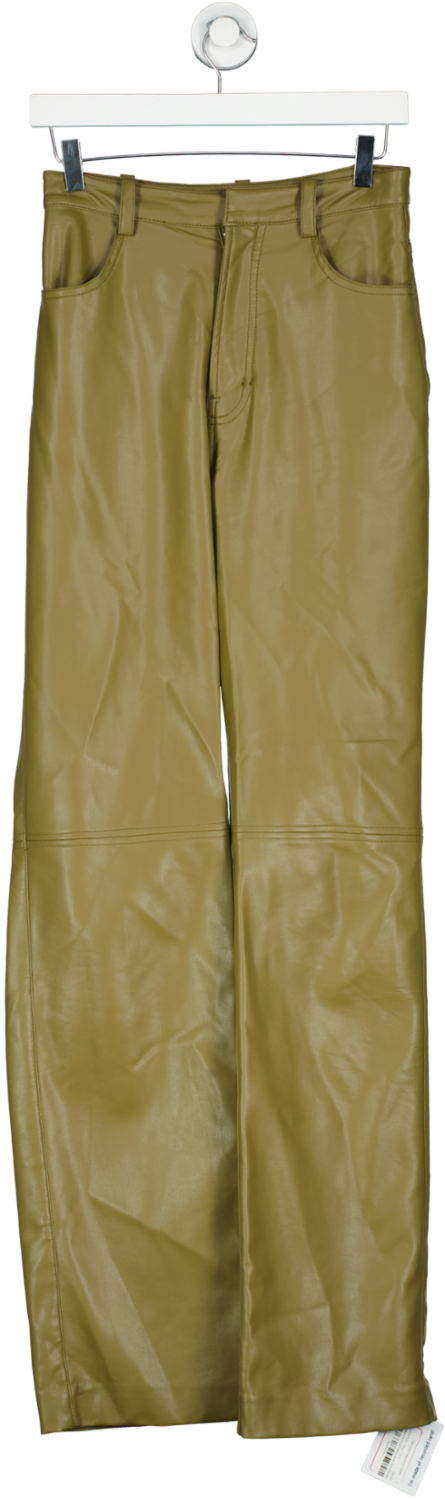 House of CB Green Olive Stretch Vegan Leather Trousers UK S