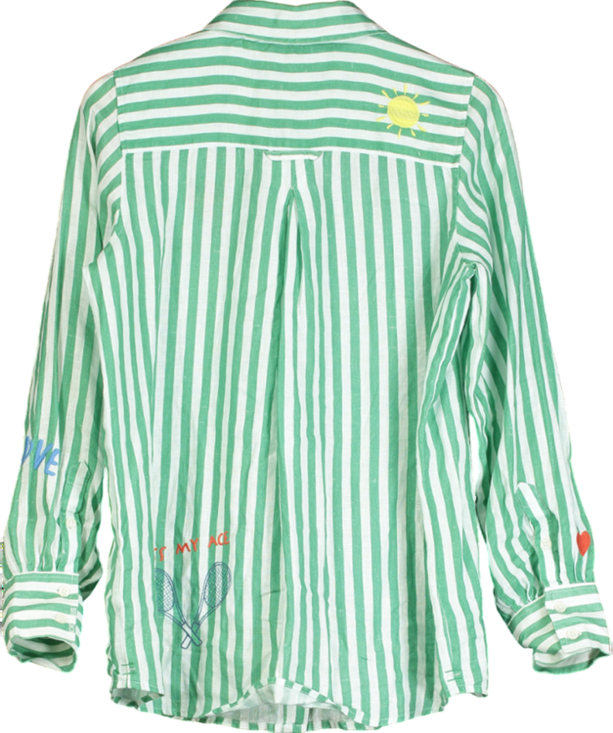 joules Green 100% Linen Shirt With Tennis Embroidery UK 8