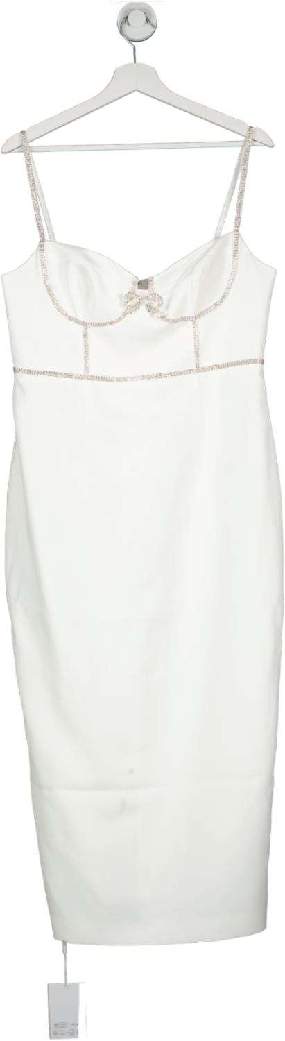 Self-Portrait White Bow-tie Crystal-embellished Crepe Mini Dress BNWT UK 14