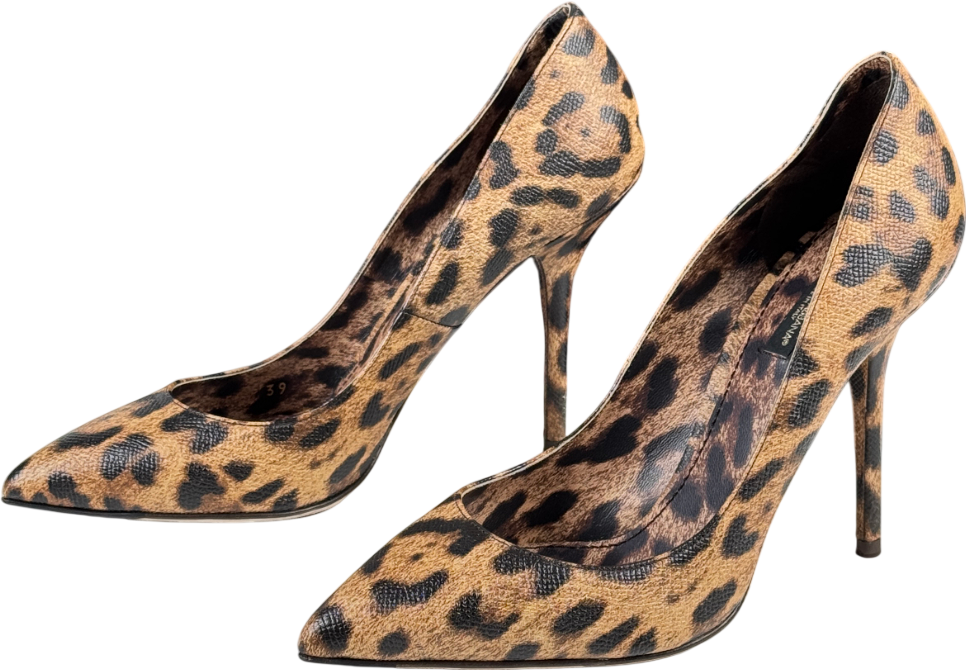 DOLCE & GABBANA Brown Leopard-print Heeled Pumps UK 6 EU 39 👠