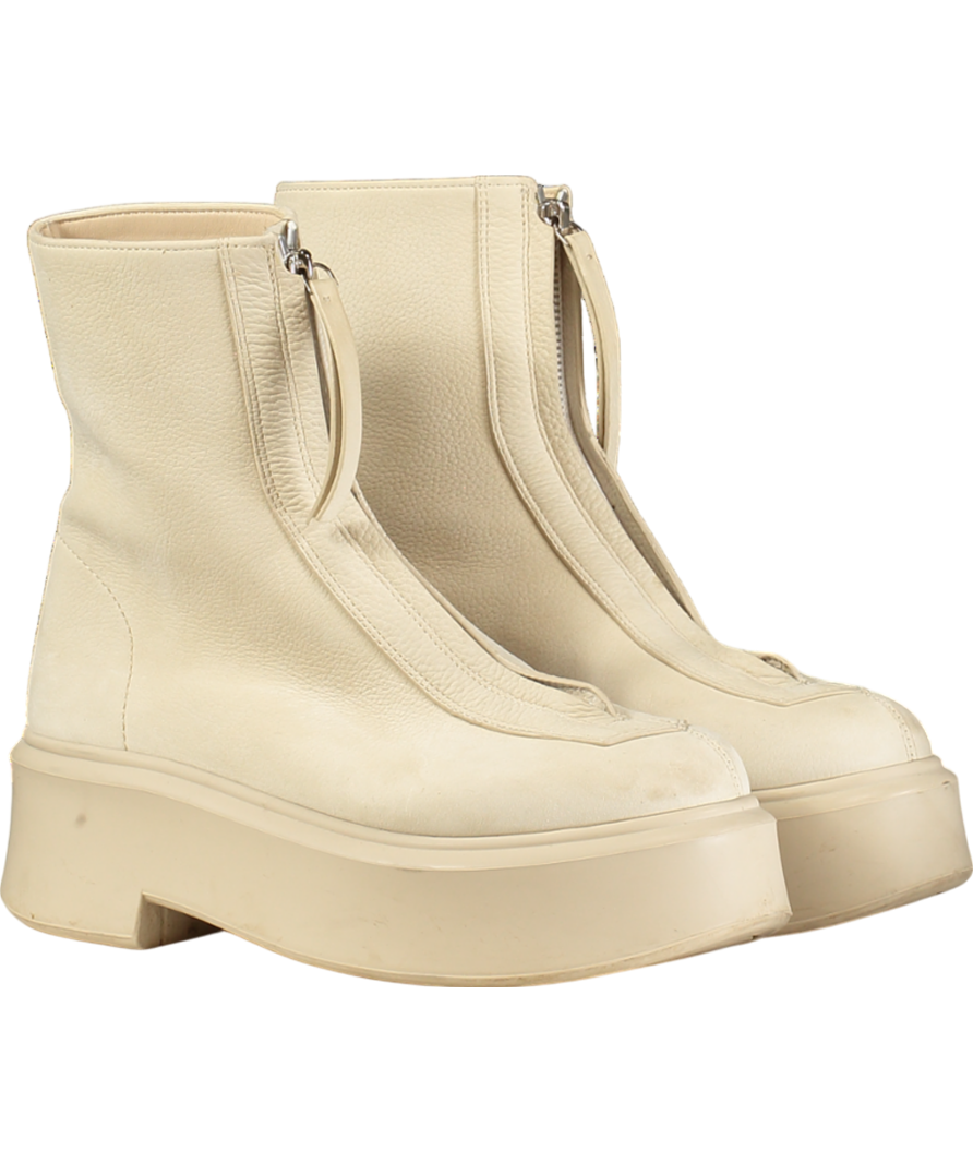 THE ROW Beige Zipped 1 Leather Ankle Boots UK 2 EU 35 👠