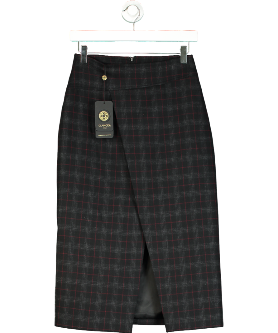 Glamoda Black Split Check Midi Skirts UK S