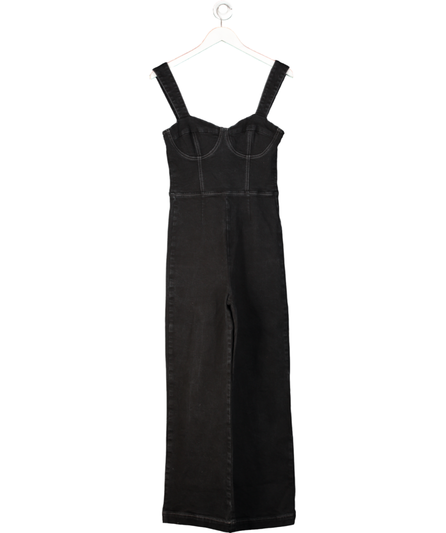 Reformation Black Denim Corset Jumpsuit UK 10