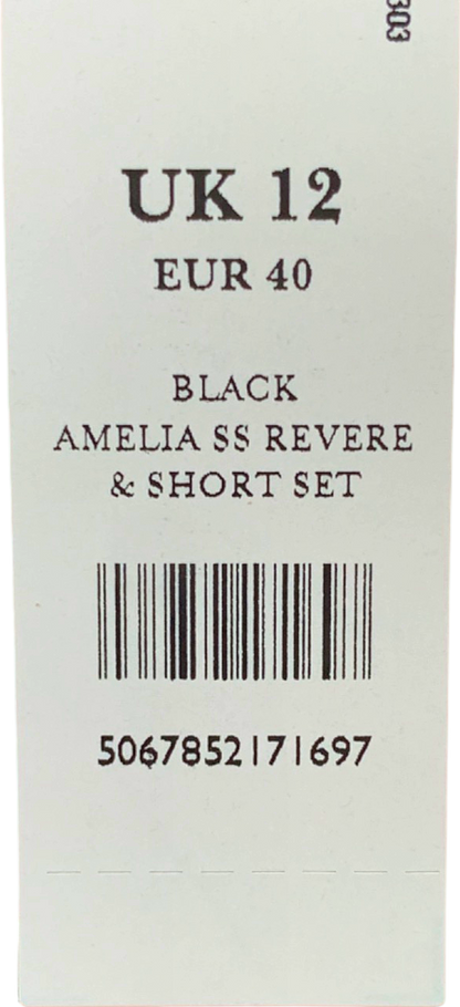 Boux Avenue Black Satin Amelia 2-piece Top  & Short Set with lace trim UK 12