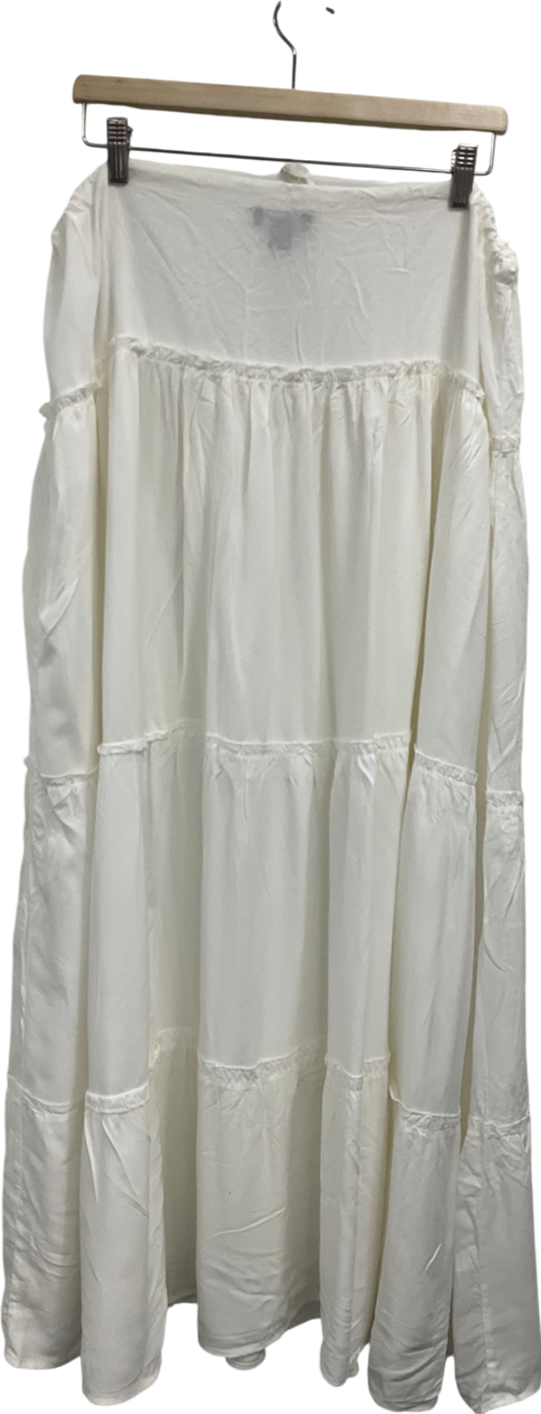 PrettyLittleThing White Cotton Low Rise Drawstring Waist Tiered Maxi Skirt UK 10