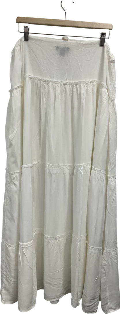 PrettyLittleThing White Cotton Low Rise Drawstring Waist Tiered Maxi Skirt UK 10