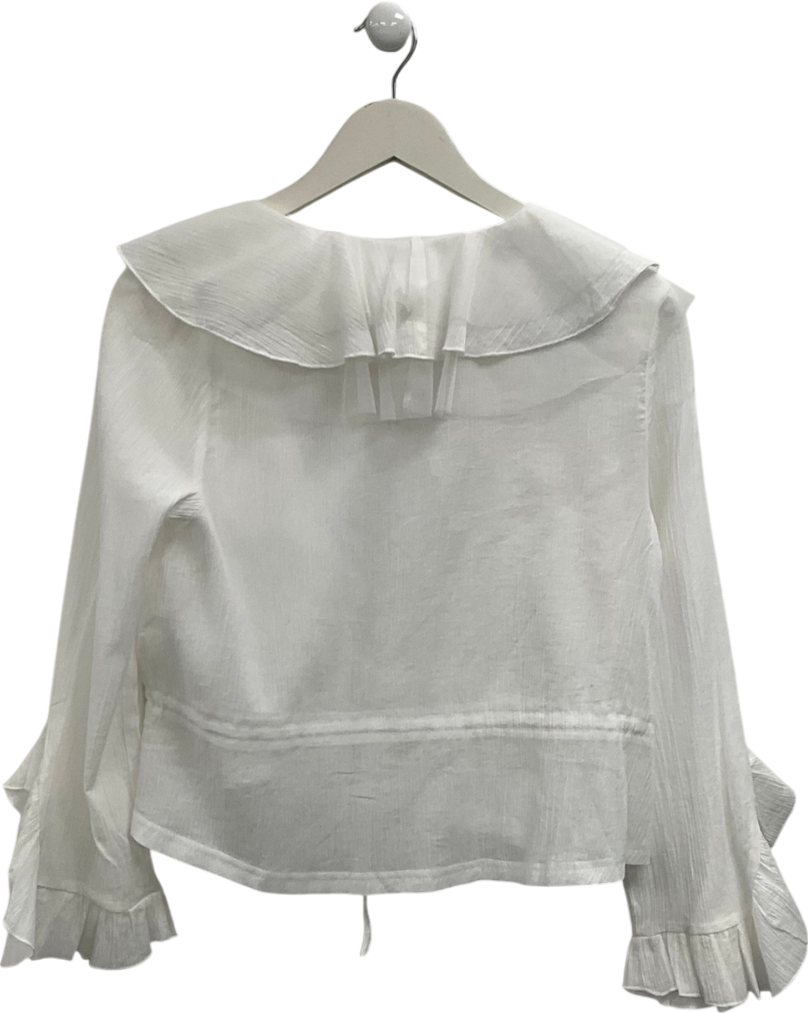 S Deer White Tie Front Ruffle Top UK S