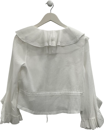 S Deer White Tie Front Ruffle Top UK S