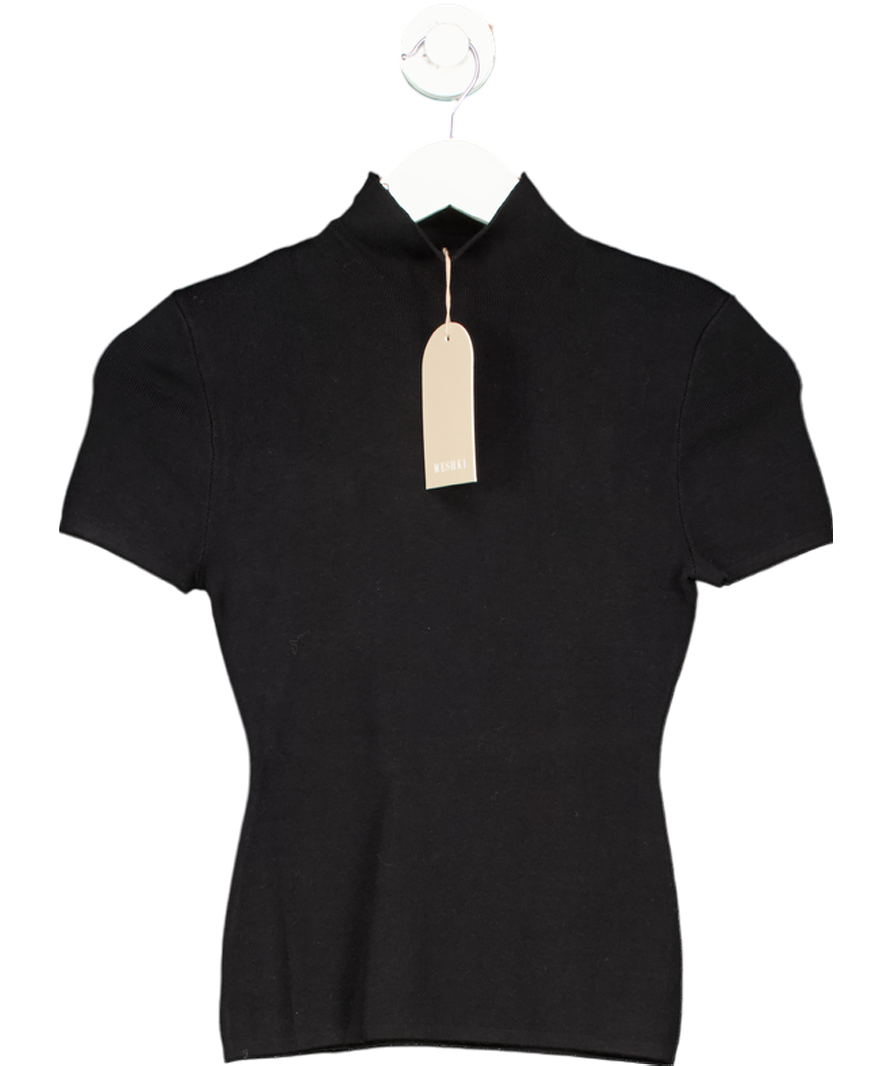 Meshki Black Marianna Ribbed High Neck Top UK M